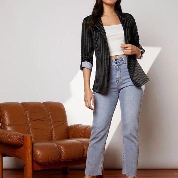 Mulvari Striped Roll Up Sleeve Blazer - Picture 3 of 4